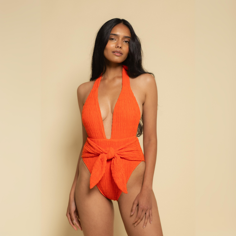 Tangerine Tropez Tie-Up One-Piece