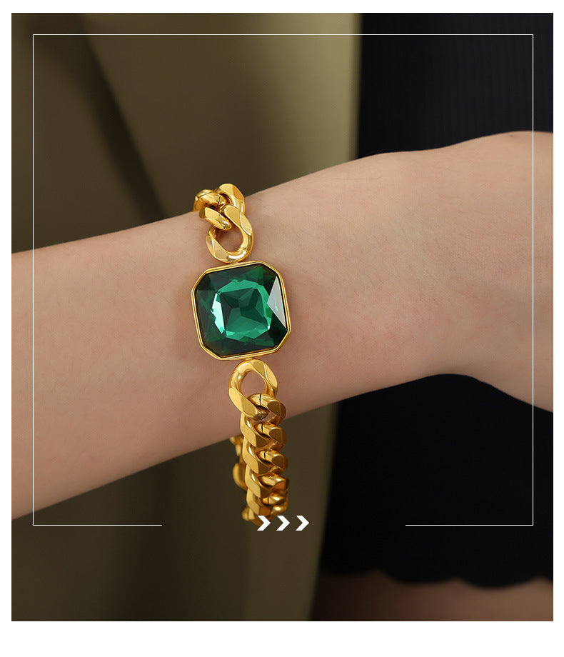 Cuban Link Chain Square Thick Straps Crystal Bracelet