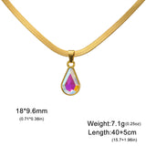 Colorful Crystal Water Drop Pendant Stainless Steel Snake Chain Necklace