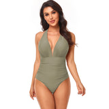 Pleated Neck One-piece Swimsuit