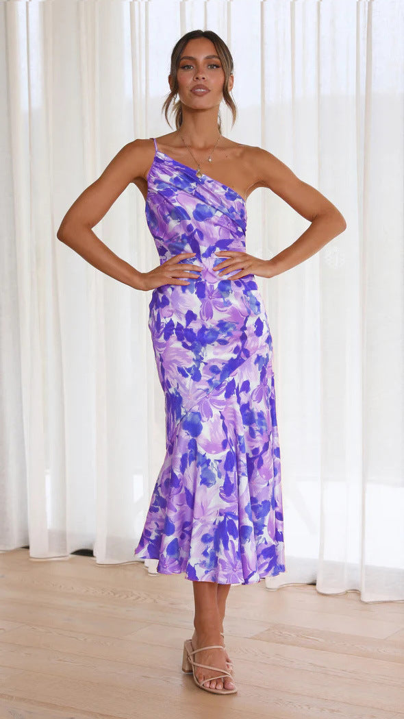 One-Shoulder Print Dress