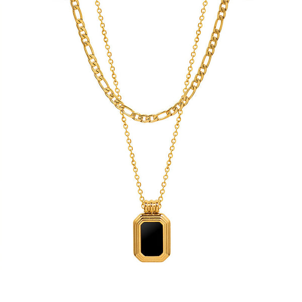 Multi-layered Necklace In Titanium Steel And 18ct Gold