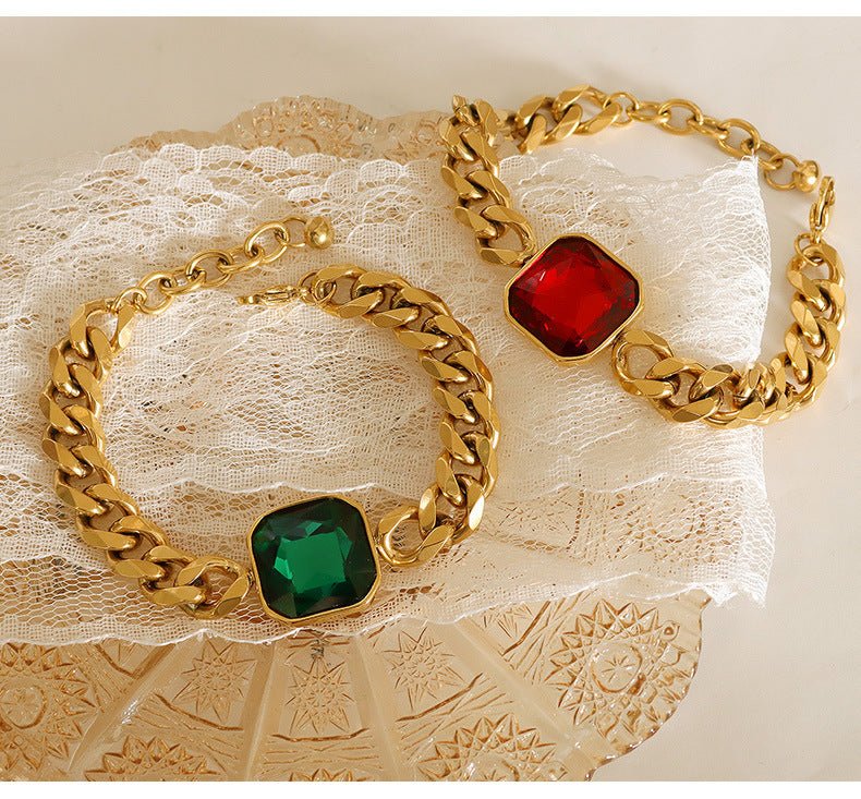 Cuban Link Chain Square Thick Straps Crystal Bracelet