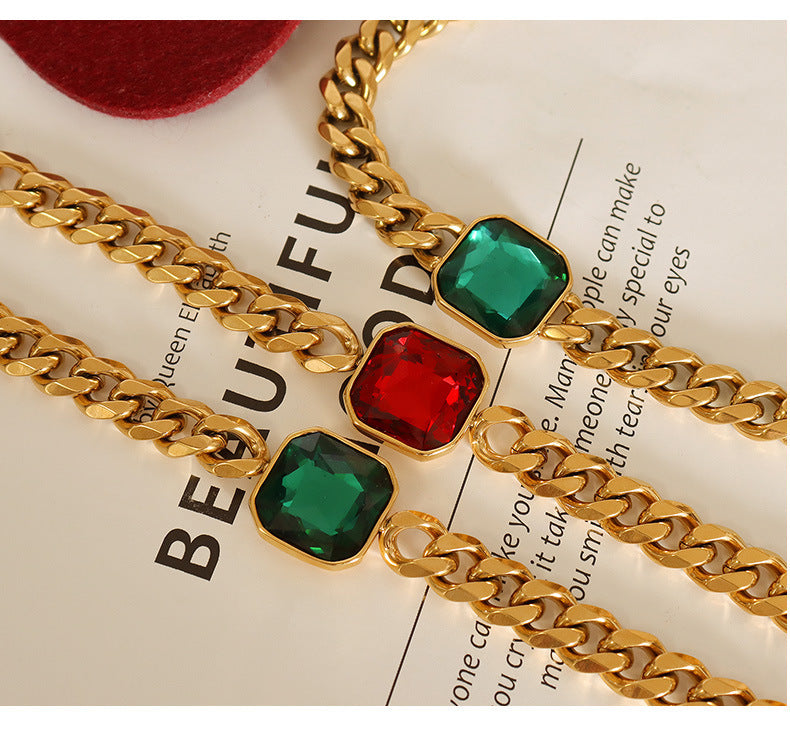Cuban Link Chain Square Thick Straps Crystal Bracelet