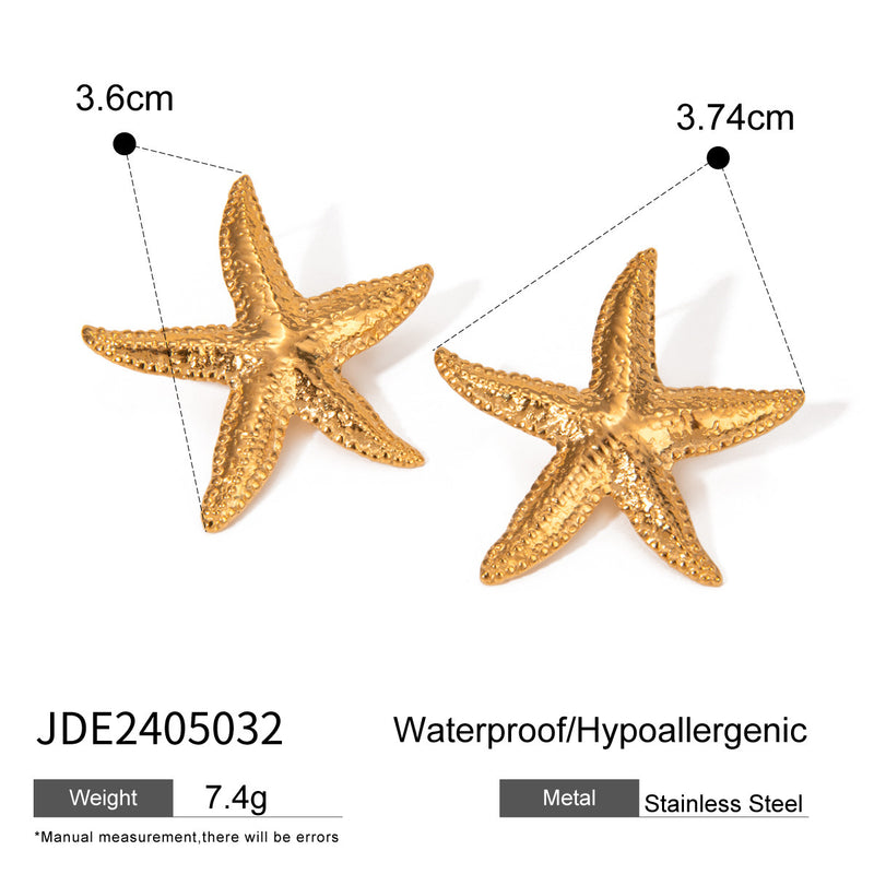 Marine Shell 18K Gold Stainless Steel Starfish Earrings