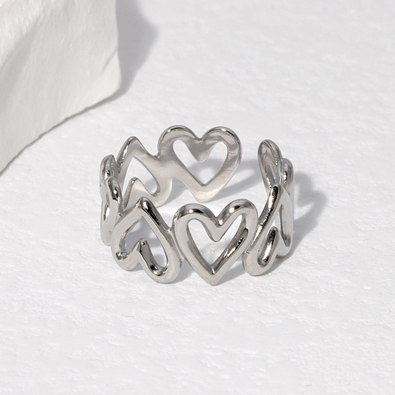 Hollow Titanium Steel Adjustable Love Ring Niche