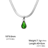 Colorful Crystal Water Drop Pendant Stainless Steel Snake Chain Necklace