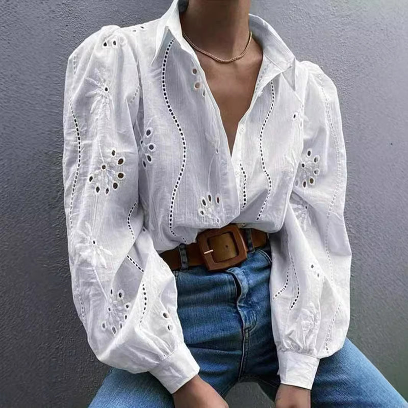 Amelia || Single-breasted Embroidered Long-sleeved Shirt