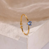Birthday Stone Ring Titanium Steel Plated 18K Open Adjustable Gold