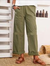 Beach Luxe Cotton And Linen Multi-pocket Cotton And Linen Casual Pants Army Green / 2XL