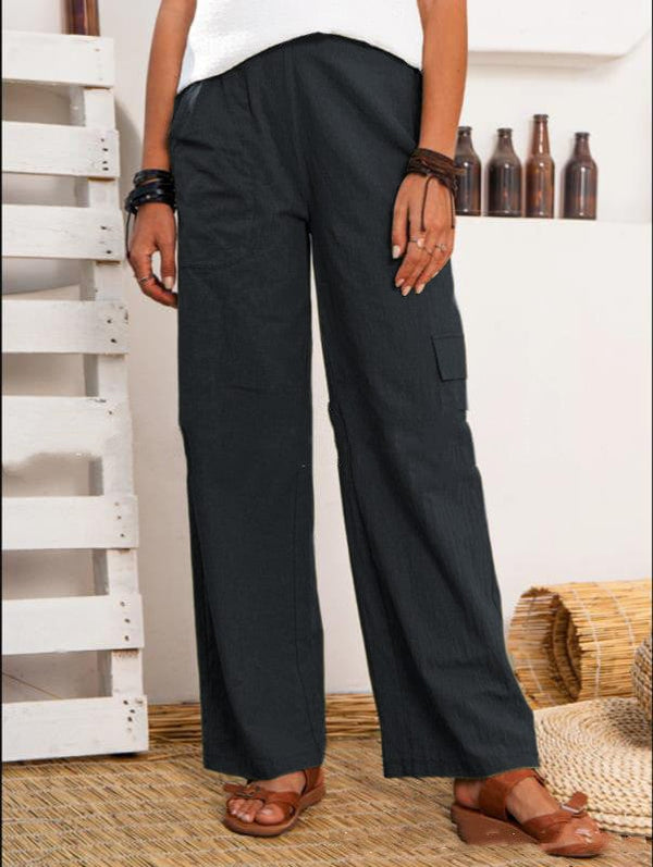 Beach Luxe Cotton And Linen Multi-pocket Cotton And Linen Casual Pants Black / 2XL