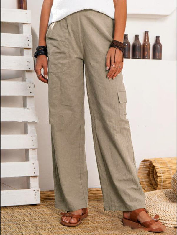 Beach Luxe Cotton And Linen Multi-pocket Cotton And Linen Casual Pants Khaki / 2XL