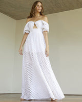 Beach Luxe Cotton linen short sleeve dress White / L