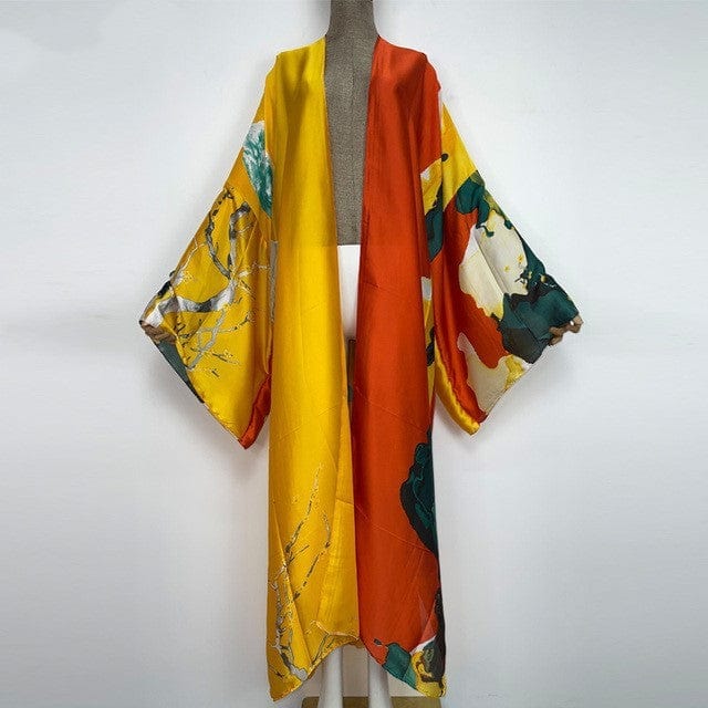 Beach Luxe Kimonos Verano Women Print Long Sleeve Cardigan Fem Dress