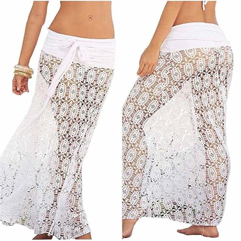 Beach Luxe Lace Beach Skirt Solid Beach Bikini Clothing White / One size