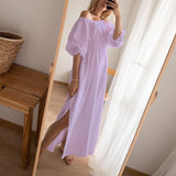 Beach Luxe Ladies Loose Boho Cotton Linen Dress Light Purple / L