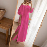 Beach Luxe Ladies Loose Boho Cotton Linen Dress Rose Red / L