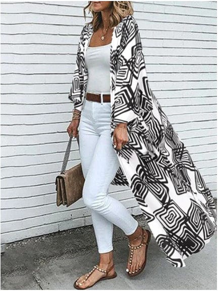 Beach Luxe Loose Long Sleeve Front Kimono Factory Clothing White / 2XL