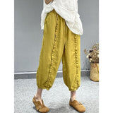 Beach Luxe Washed Cotton And Linen Wooden Ear Slimming Tappered Harem Pants For Women