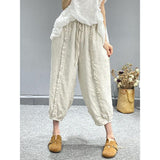 Beach Luxe Washed Cotton And Linen Wooden Ear Slimming Tappered Harem Pants For Women Hemp / 2XL