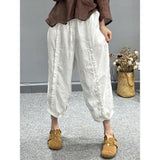 Beach Luxe Washed Cotton And Linen Wooden Ear Slimming Tappered Harem Pants For Women White / 2XL