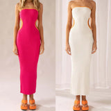 Beach Luxe Women's Knitted Tube Top Hollow-out Slim-fit Sheath Dress Clothing
