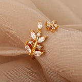 Golden Flower Branch And Leaf Adjustable  Ring