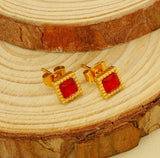 Gold Square Zircon Stud Earrings
