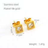 Gold Square Zircon Stud Earrings