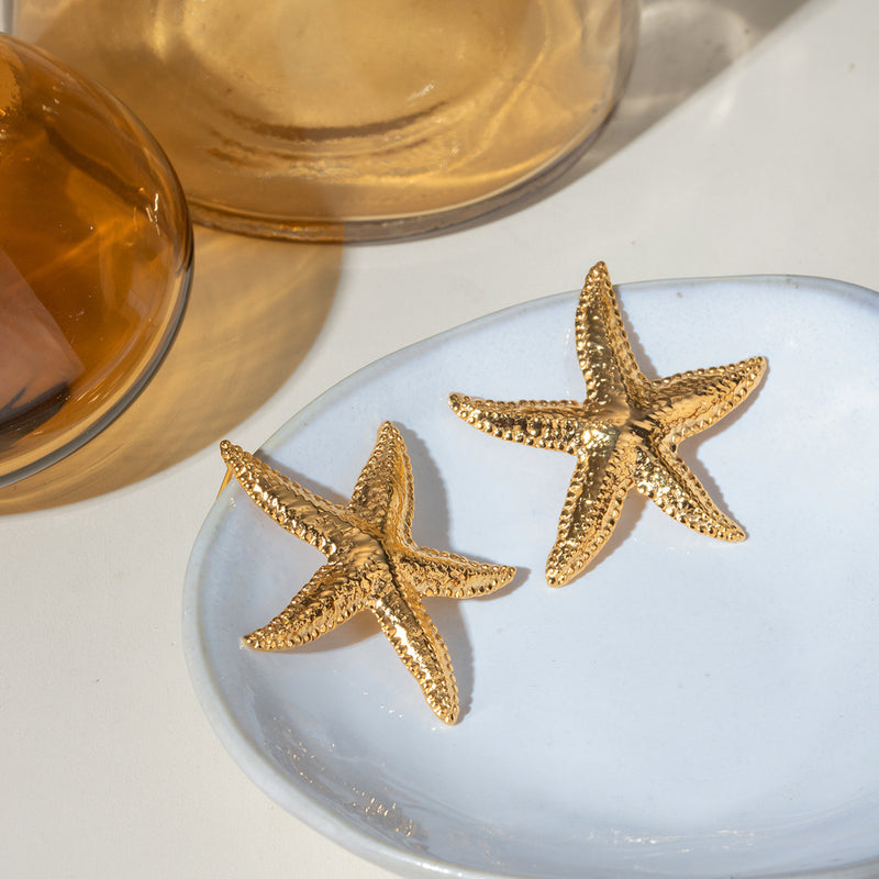 Marine Shell 18K Gold Stainless Steel Starfish Earrings