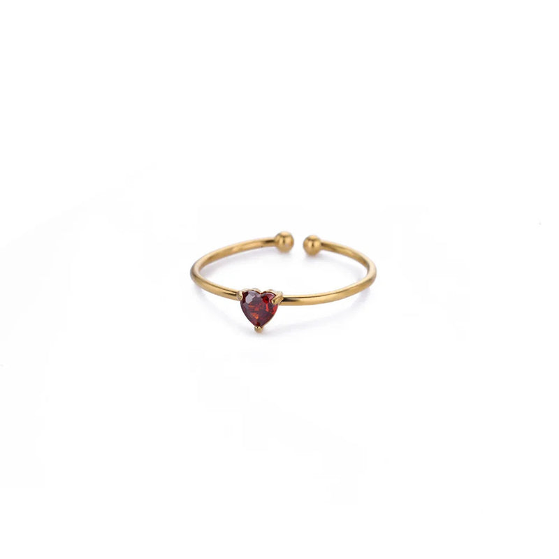 Birthday Stone Ring Titanium Steel Plated 18K Open Adjustable Gold
