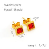 Gold Square Zircon Stud Earrings