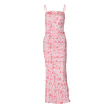 Neen || European And American Sexy Spaghetti-strap Floral Print Long Dress Slim-fit Sheath Dress