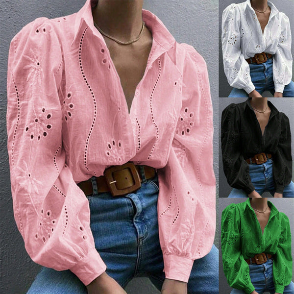 Amelia || Single-breasted Embroidered Long-sleeved Shirt