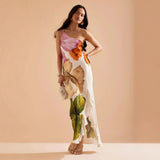 Oblique One Shoulder Ruffle Flower Dress
