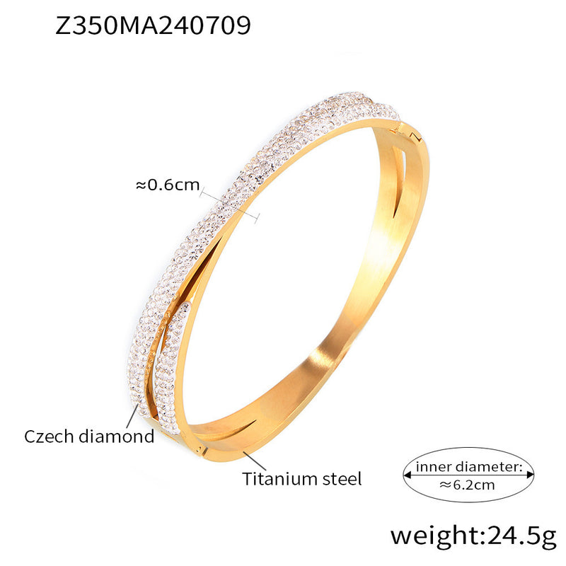 Double-layer Twin Titanium Steel Plated 18K Real Gold Inlaid Bracelet