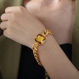 Cuban Link Chain Square Thick Straps Crystal Bracelet
