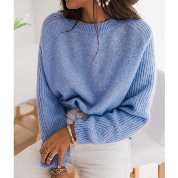 Milk Blue Bedford Cord Sweater Women's Round-collar Long-sleeve Knitwear