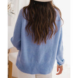 Milk Blue Bedford Cord Sweater Women's Round-collar Long-sleeve Knitwear