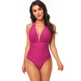 Pleated Neck One-piece Swimsuit