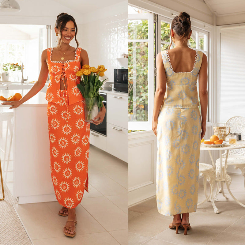 Women's Fashion Printed Long Dress Suit