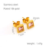 Gold Square Zircon Stud Earrings