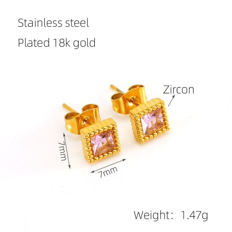 Gold Square Zircon Stud Earrings