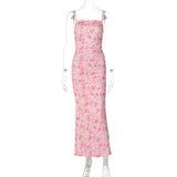 Neen || European And American Sexy Spaghetti-strap Floral Print Long Dress Slim-fit Sheath Dress