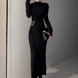 High Collar Long Sleeves Dress