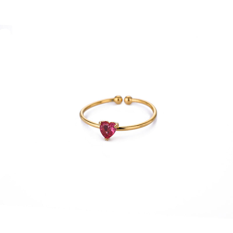 Birthday Stone Ring Titanium Steel Plated 18K Open Adjustable Gold