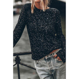 Sequined Long Sleeve Round Neck Top