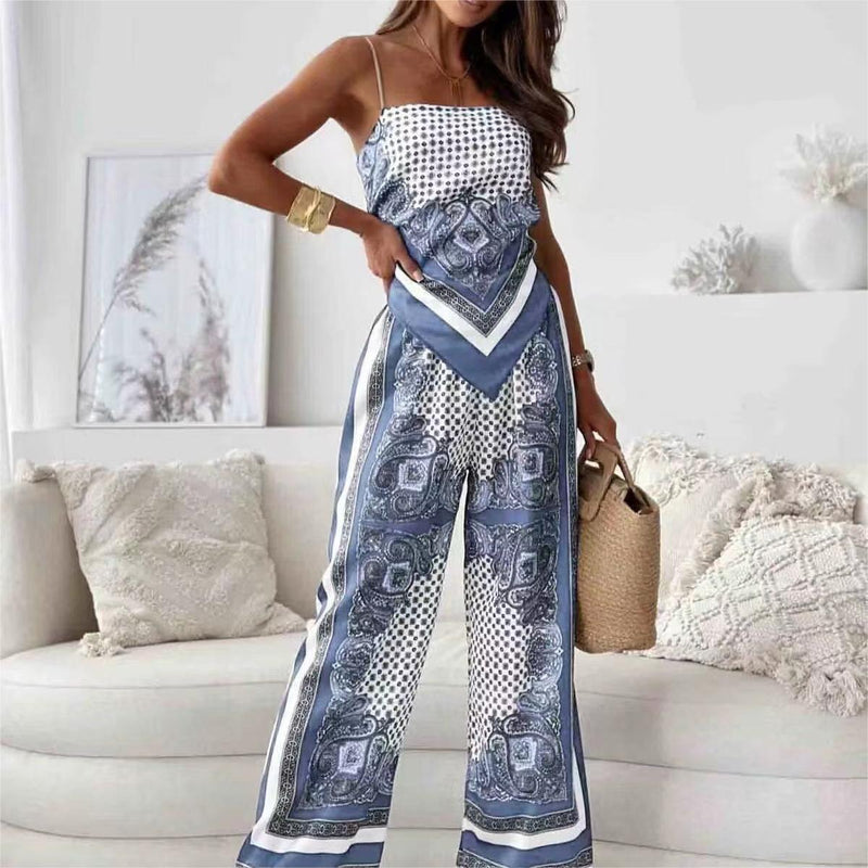 Printed Wrapped Pants Set