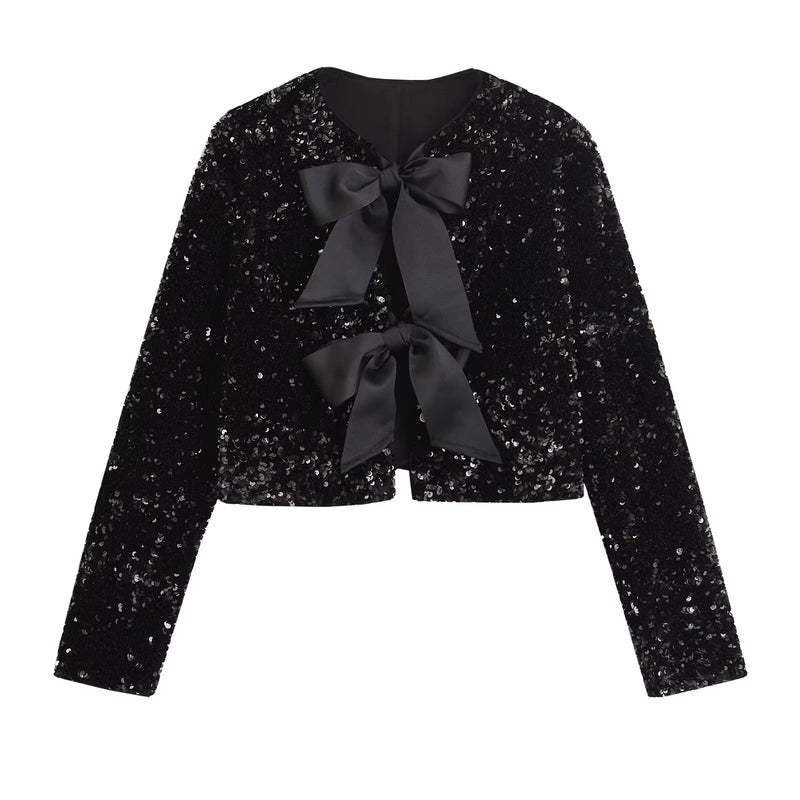 Bowknot Sequined Short Jacket