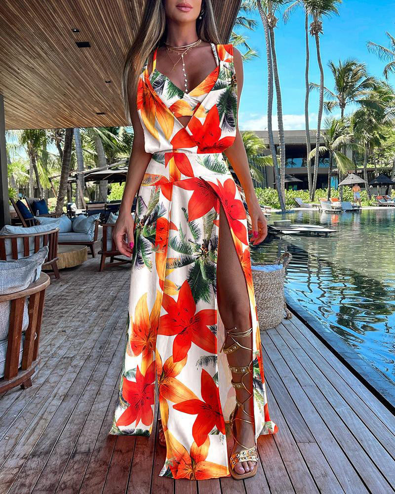 Sleeveless Backless Dress Two Piece Suit